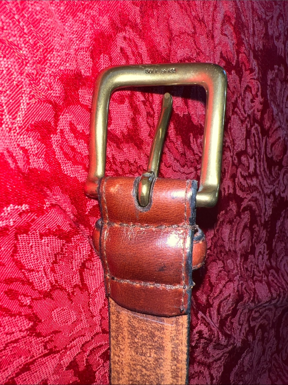 John Henry Tan Cowhide Leather Belt Solid Brass Buckle Size 44